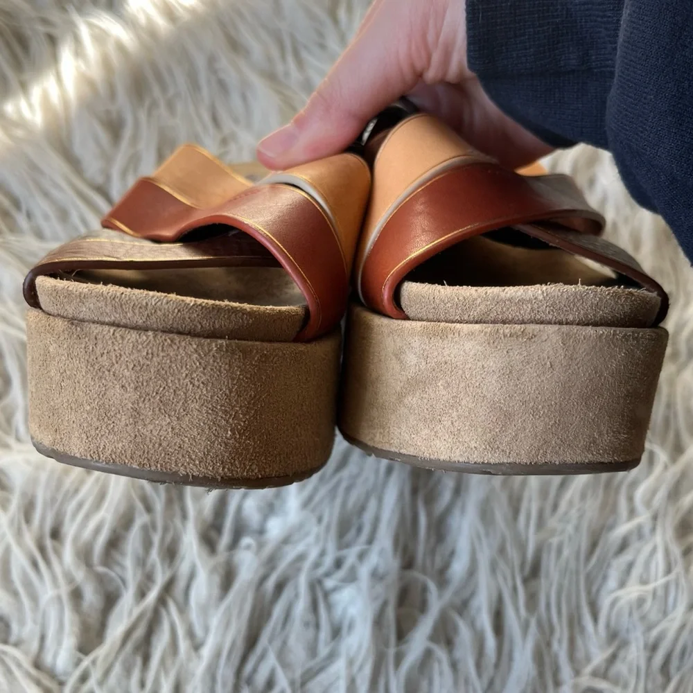 Pedro Garcia Nirou Platform Brown Color Block Wedge Leather Sandal EUC Size 36